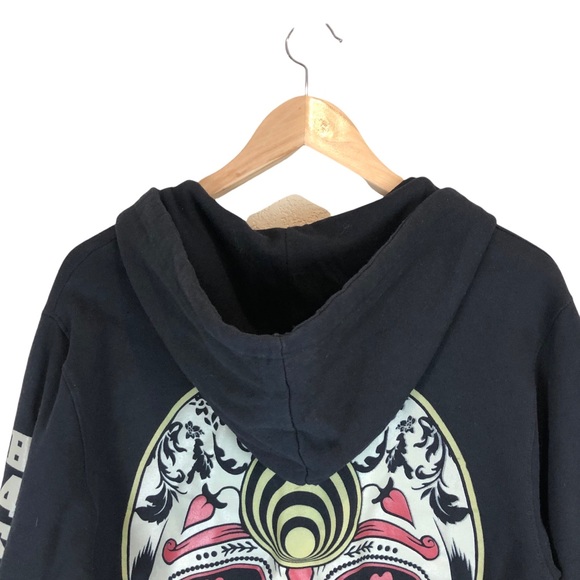 Bassnectar EDM Band Zip Up Skull Spellout Black Hoodie in size small - Picture 3 of 12